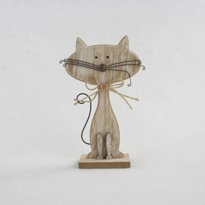 Dekorativní dřevěná kočka hnědá, 25 cm