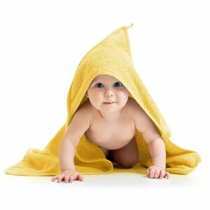 Osuška pro miminka s kapuckou žlutá, 80 x 80 cm