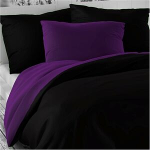 Saténové povlečení Luxury Collection černá / tmavě fialová, 220 x 200 cm, 2 ks 70 x 90 cm