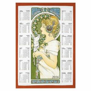 Forbyt Textilní kalendář 2016 Alfons Mucha Pírko, 45 x 65 cm