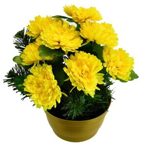 Umělá květina Chryzantéma v květináči, žlutá, 23 x 22 x 22 cm