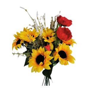 Umělá kytice z lučního kvítí, slunečnice a mák, 33 x 84 x 18 cm