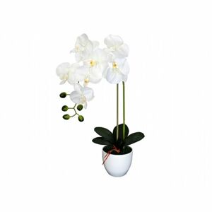 Umělá orchidej v květináči 7 květů, 55 cm, bílá