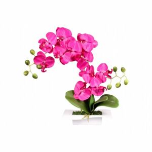 Umělá orchidej v misce 14 květů, 45 cm, fialová
