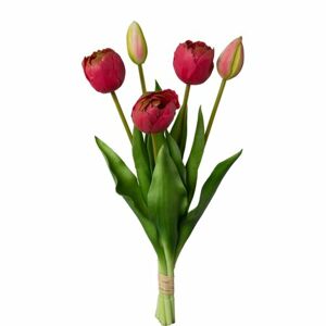 Umělý svazek tulipánů sv. 5 ks  sv. červená, v. 38 cm