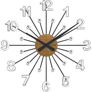 VLAHA VCT1082 dubové hodiny s kameny Design stříbrná, pr. 49 cm