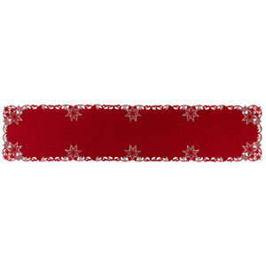 Vánoční vyšívaný ubrus Hvězdy červená, 35 x 160 cm